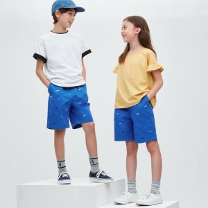 Gyerek Uniqlo Stretch Printed Easy Rövidnadrág Kék | UKNVB-4950