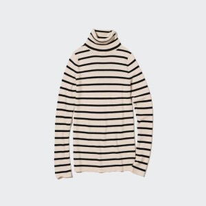 Női Uniqlo 100% Extra Fine Merino Bordázott Turtleneck Kötöttáru Fehér | ZCQXI-6293