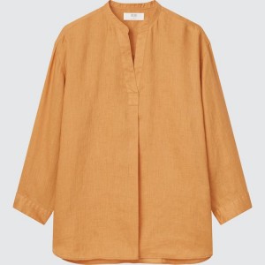 Női Uniqlo 100% Linen Skipper Collar 3/4 Sleeved Ingek Narancssárga | WOIXQ-1382