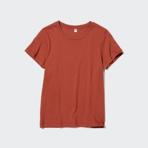 Női Uniqlo 100% Supima Pamut Crew Neck Rövid Sleeved Póló Piros | JGDTF-8697