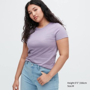 Női Uniqlo 100% Supima Pamut Crew Neck Rövid Sleeved Póló Lila | YUIVD-2750