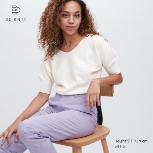 Női Uniqlo 3d Knit Seamless Pamut Volume Half Sleeved Felsők Fehér | IBQUX-8061