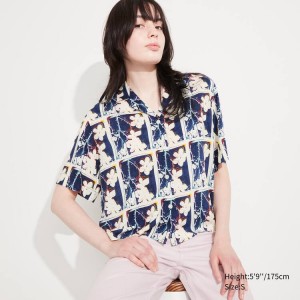 Női Uniqlo Andy Warhol Flowers Kollekciók Ut Printed Open Collar Rövid Sleeved Ingek Fehér | TIMQB-5163