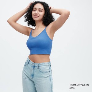 Női Uniqlo Bordázott Cropped Camisole Felsők Kék | UVITL-8206