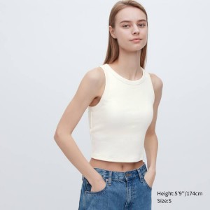 Női Uniqlo Bordázott Cropped Ujjatlan Felsők Fehér | YFTNR-3104