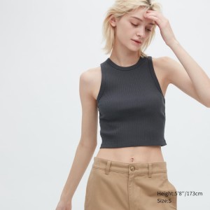 Női Uniqlo Bordázott Racer Back Cropped Fit Mellény Szürke | AKJGR-7159