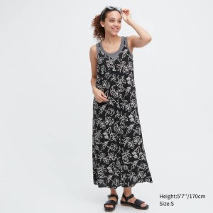 Női Uniqlo Button-down Flared Camisole Ruha Fekete | MREQG-9853