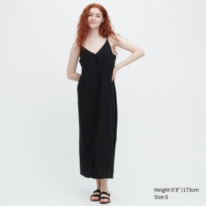 Női Uniqlo Button-down Flared Camisole Ruha Fekete | YPBFO-2579