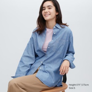 Női Uniqlo Chambray Oversized Long Sleeved Ingek Kék | HXOWN-4607