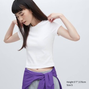 Női Uniqlo Cropped Fit Rövid Sleeved Póló Fehér | XOLTF-7486