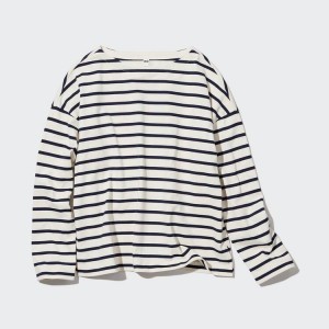 Női Uniqlo Csíkos Long Sleeved Póló Fehér | COIMF-6984