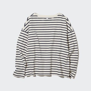 Női Uniqlo Csíkos Long Sleeved Póló Fehér | OGQUC-0258