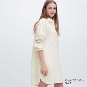 Női Uniqlo Denim Long Sleeved Ruha Fehér | WMPNS-5306