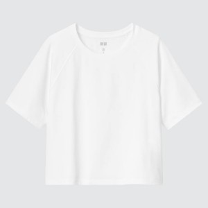 Női Uniqlo Dry-ex Crew Neck Cropped Póló Fehér | FRSEK-6701