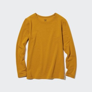 Női Uniqlo Heattech Extra Warm Pamut Crew Neck Long Sleeved Thermal Felsők Sárga | RHKWZ-9361