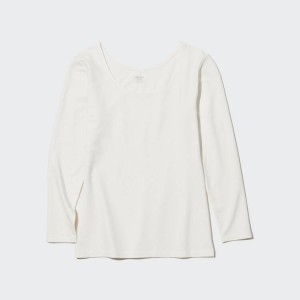 Női Uniqlo Heattech Extra Warm Pamut Scoop Neck Long Sleeved Thermal Felsők Fehér | UKNME-7035