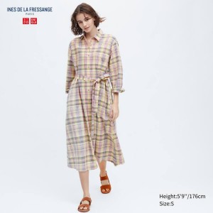 Női Uniqlo Ines De La Fressange Linen Pamut Blended Ruha Rózsaszín | TMXNF-6098