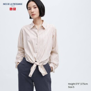 Női Uniqlo Ines De La Fressange Pamut Silk Blend Oversized Long Sleeved Ingek Bézs | OSYUA-2368