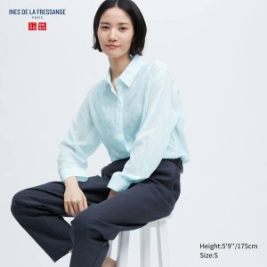 Női Uniqlo Ines De La Fressange Sheer Embroidered Long Sleeved Ingek Kék | RHGOA-0645