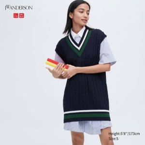 Női Uniqlo Jw Anderson Long Cricket Kötöttáru Sötétkék | PAIOS-4683