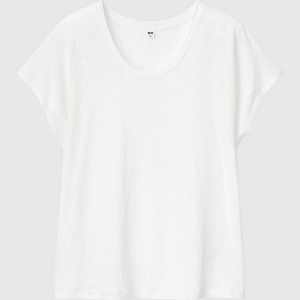 Női Uniqlo Linen Blend French Sleeve Póló Fehér | MQEZD-2571