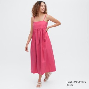 Női Uniqlo Linen Blend Gathered Camisole Ruha Rózsaszín | SRIUF-7180