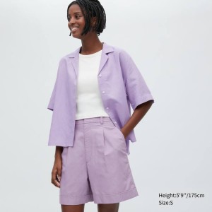 Női Uniqlo Linen Blend High Waisted Rövidnadrág Lila | MBSIX-0145