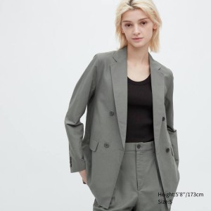 Női Uniqlo Linen Blend Kabát Olivazöld | FLPKH-5129