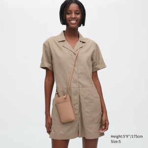 Női Uniqlo Linen Blend Rövid Sleeved Romper Ruha Szürke | VJMZQ-5720