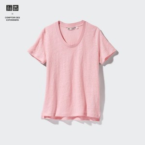 Női Uniqlo Linen Crew Neck Ingek Rózsaszín | WKOIV-1924