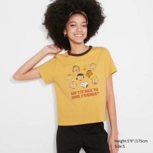 Női Uniqlo Love Sunshine & Peanuts Ut Grafika Póló Sárga | PBJKY-4103