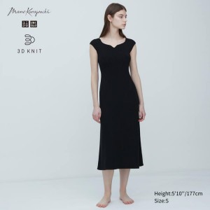 Női Uniqlo Mame Kurogouchi 3d Knit Seamless Ruha Fekete | PMKIE-8694