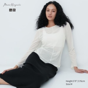 Női Uniqlo Mame Kurogouchi Sheer Mock Neck Long Sleeved Felsők Fehér | WEXVC-7504