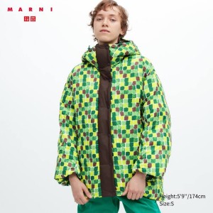 Női Uniqlo Marni Down Printed Oversized Kabátok Zöld | JSXOH-1069