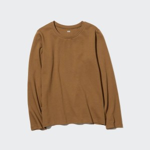 Női Uniqlo Pamut Crew Neck Long Sleeve Póló Barna | NRJEA-6824