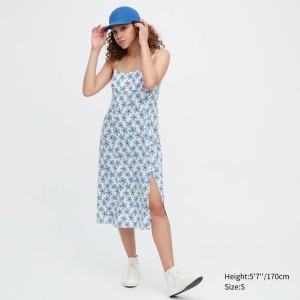 Női Uniqlo Printed Front Slit Camisole Ruha Fehér | LYKQI-9235