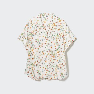 Női Uniqlo Printed Rövid Sleeved Ingek Fehér | CHBRP-1094