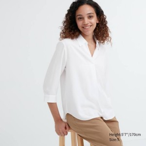 Női Uniqlo Rayon 3/4 Sleeve Blúz Fehér | IOVDW-0659