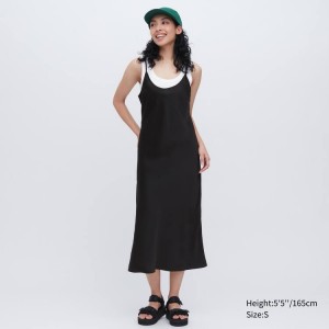 Női Uniqlo Satin Camisole Ruha Fekete | ETGCW-1784