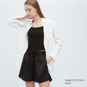 Női Uniqlo Satin Easy Nappali Ruha Fekete | ENBAP-3714