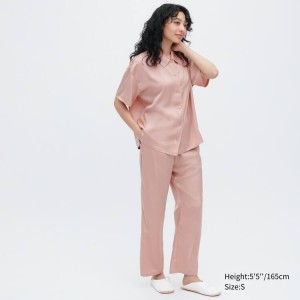 Női Uniqlo Satin Pajamas (Rövid Sleeve) Nappali Ruha Rózsaszín | OXWPT-0645