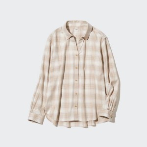 Női Uniqlo Soft Brushed Checked Long Sleeved Ingek Bézs | WFNTL-4980