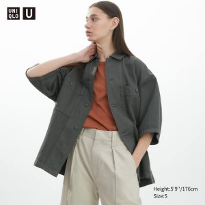 Női Uniqlo U Oversized Rövid Sleeved Munka Ingek Sötétszürke | MRDYU-0417