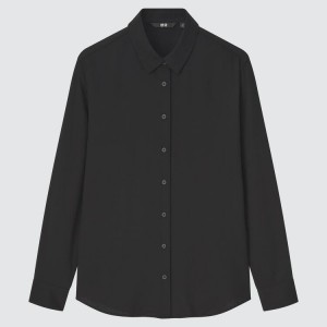 Női Uniqlo Viscose Long Sleeved Blúz Fekete | GDMOQ-3128