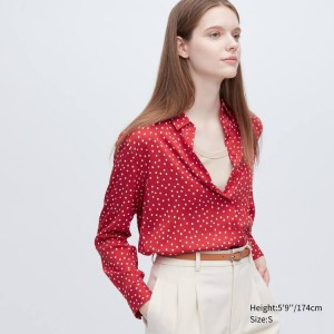 Női Uniqlo Viscose Printed Long Sleeved Blúz Piros | GZAWH-4352