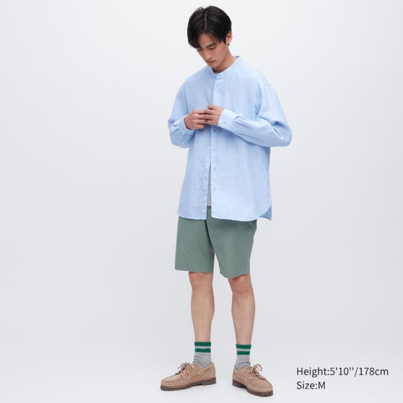 Férfi Uniqlo 100% Premium Linen Regular Fit (Grandad Collar) Ingek Kék | UFELC-1690