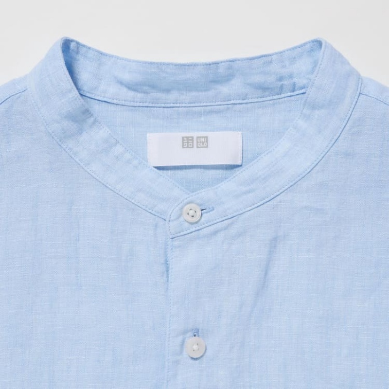 Férfi Uniqlo 100% Premium Linen Regular Fit (Grandad Collar) Ingek Kék | UFELC-1690