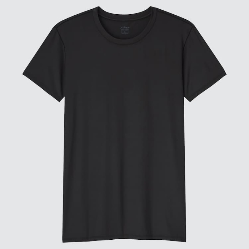 Férfi Uniqlo Airism Crew Neck Póló Fekete | CREFY-2640