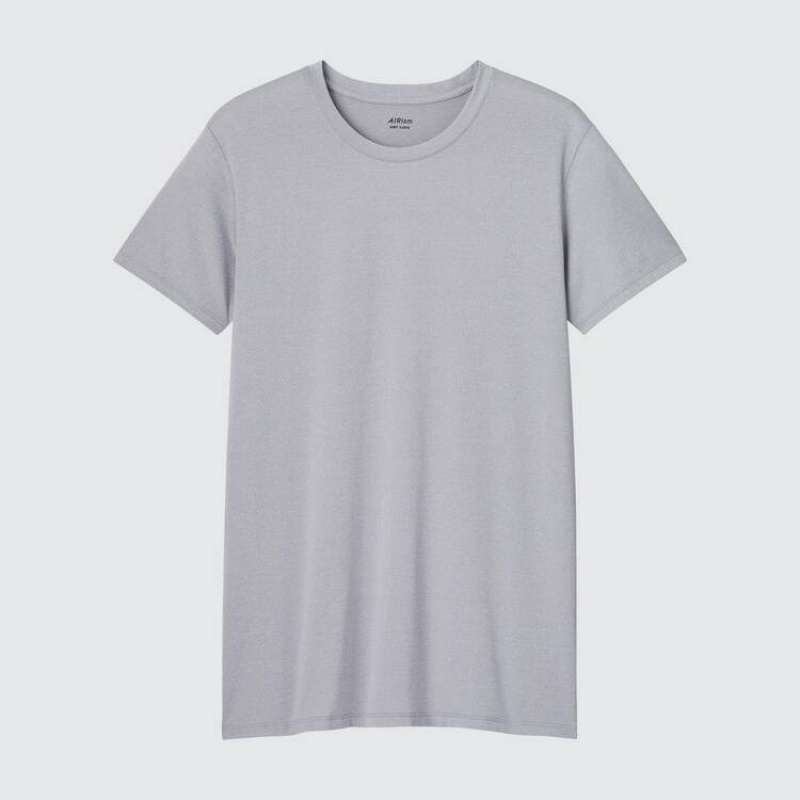 Férfi Uniqlo Airism Heather Crew Neck Rövid Sleeved Póló Világos Szürke | QXISO-9015