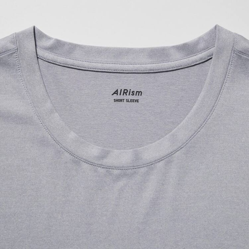 Férfi Uniqlo Airism Heather Crew Neck Rövid Sleeved Póló Világos Szürke | QXISO-9015